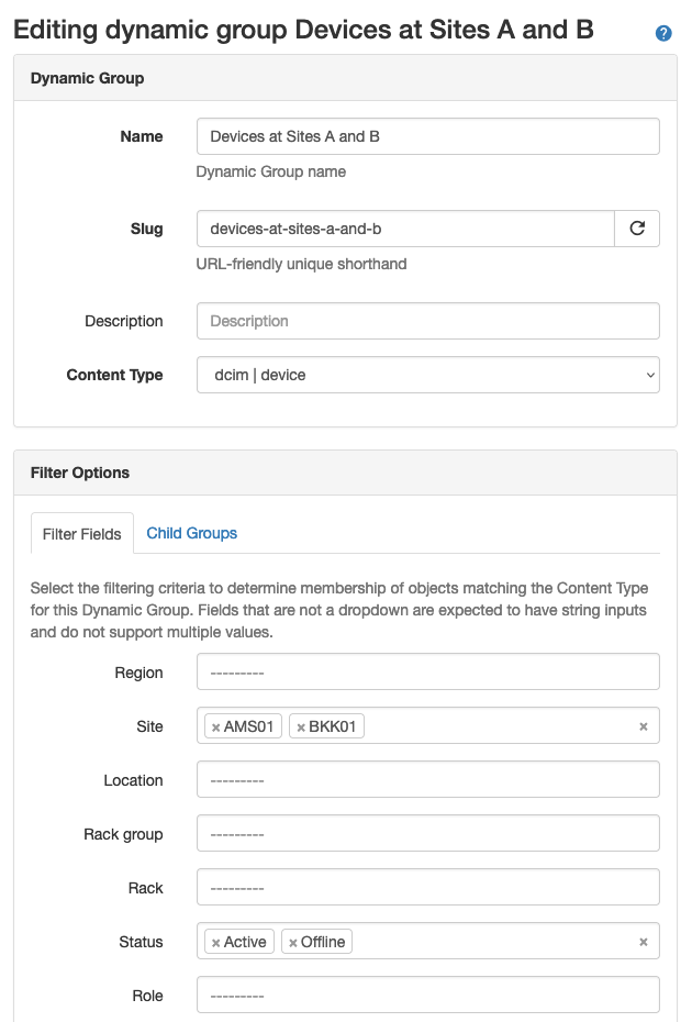 Setting Filter Fields for a Basic Dynamic Group